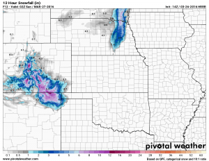HRRR predicts light accumulation for Palmer Divide the rest of Saturday