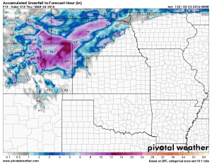 HRRR total snowfall accumulation forecast by Weds PM