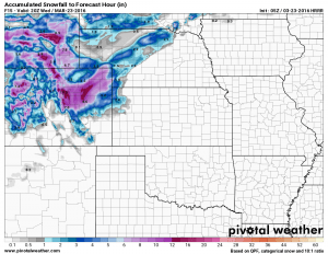 HRRR snowfall accumulation forecast by Weds PM