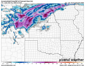 NAm4k total snowfall accumulation by Weds PM