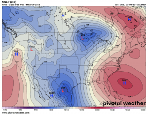 Euro model shows breakdown of high pressure ridge over Western U.S. 