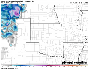 GFS predicted snowfall by Weds AM