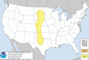Storm Prediction Center Day 4 (Sunday) Outlook for Severe Weather