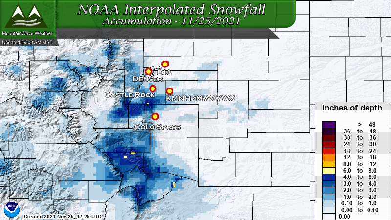 NOAA Interpolated Snowfall Map - Colorado 11/25/2021