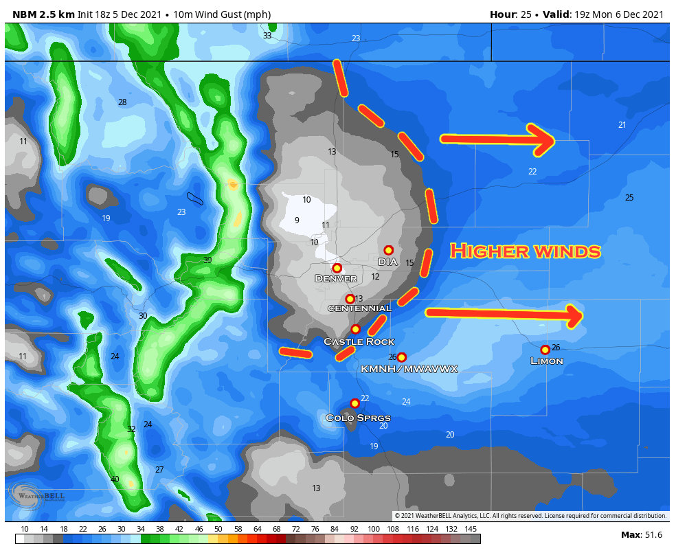 National Blend of Models 10m wind gust for 12PM on Monday.