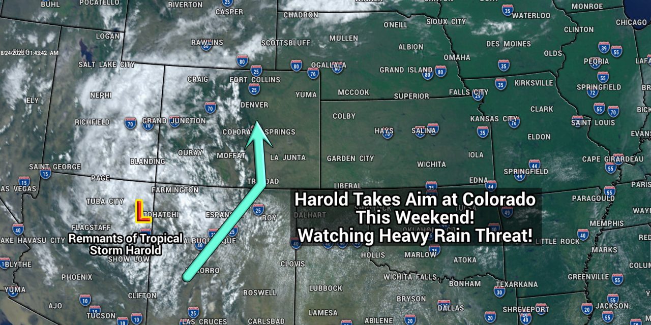 Moisture from Former Tropical Cyclone Harold Targets Colorado This Weekend! – Forecast valid 8-24-23 12PM